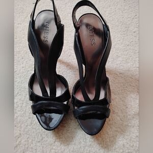 GUESS Black Patent Leather Strappy Slingback Heels - Sz 8M